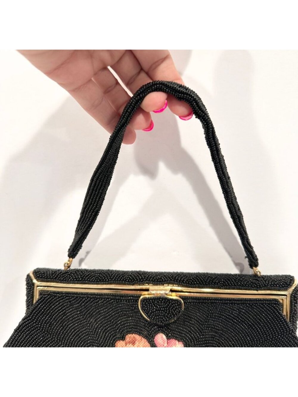 Vintage Bags by Josef Beaded & Multicolor Embroidered Floral Clasp Handbag Purse - Picture 4 of 10